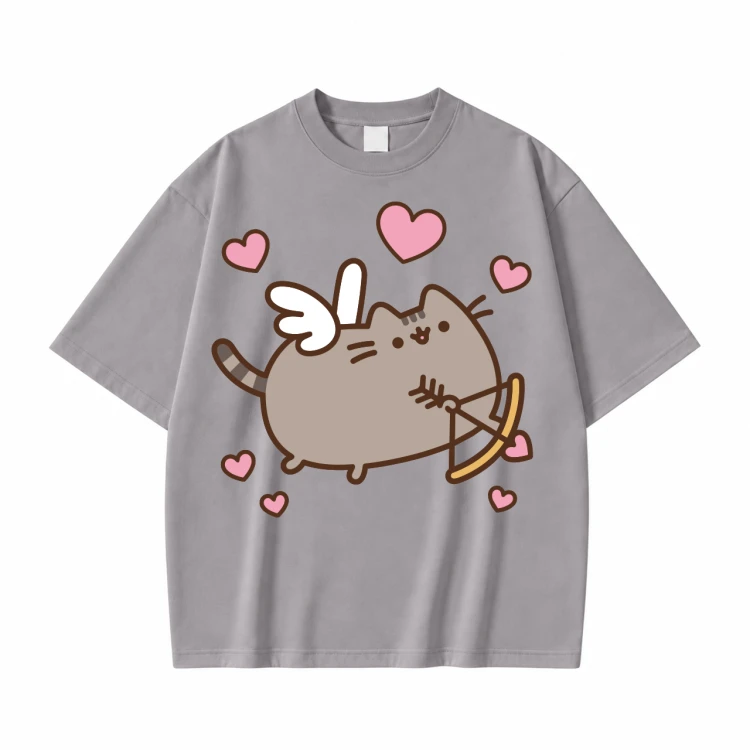 Szara koszulka Pusheen Kupidyn z serduszkami - nadruk z przodu