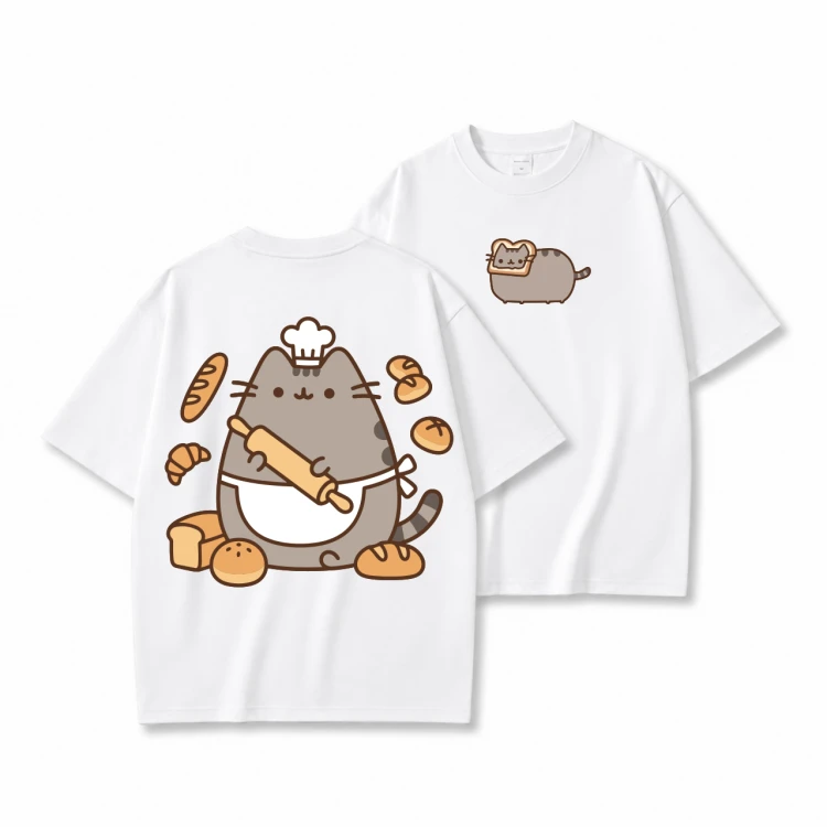 Biała koszulka Pusheen Piekarz - nadruk z tyłu i kotek z tostem z przodu