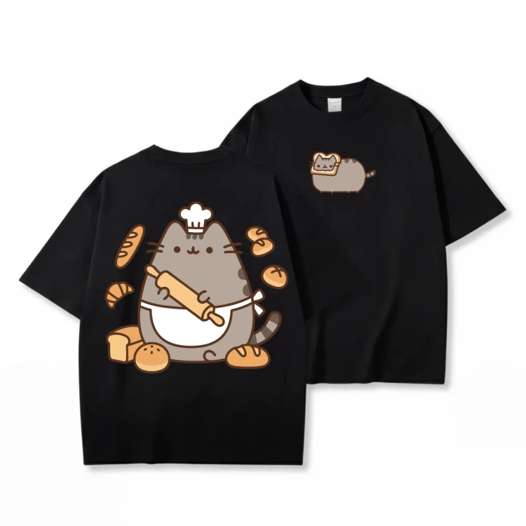 Czarna koszulka Pusheen Piekarz - nadruk z tyłu i kotek z tostem z przodu