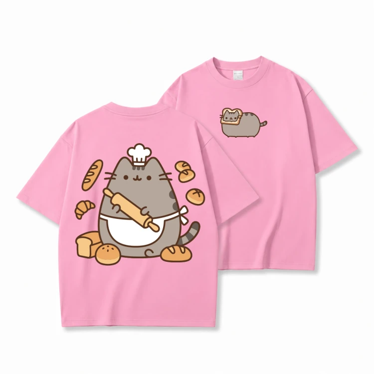 Różowa koszulka Pusheen Piekarz - nadruk z tyłu i kotek z tostem z przodu