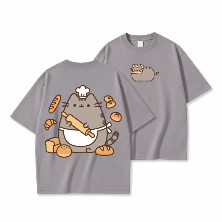 Szara koszulka Pusheen Piekarz - nadruk z tyłu i kotek z tostem z przodu