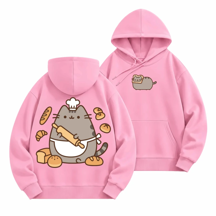 Różowa bluza z kapturem Pusheen Piekarz - nadruk z tyłu i kotek z tostem z przodu