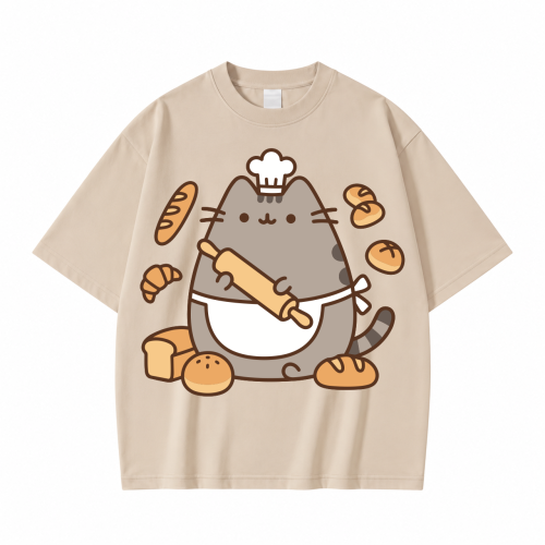 Beżowa koszulka Pusheen Piekarz z Wałkiem - nadruk z przodu