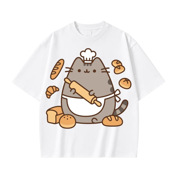 Biała koszulka Pusheen Piekarz z Wałkiem - nadruk z przodu