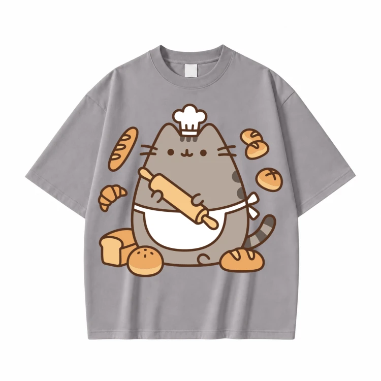 Szara koszulka Pusheen Piekarz z Wałkiem - nadruk z przodu