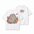 Biała koszulka Pusheen w Kwiatach - nadruk na plecach i mały kotek z przodu
